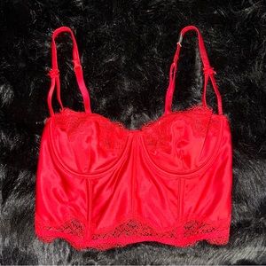 Red Satin Lace Victorias Secret Bustier Corset NWT 34B